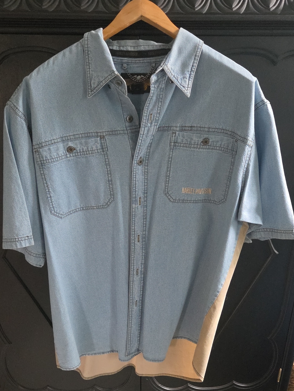 Harley-Davidson Light Blue Short-Sleeve Denim Button-Up Shirt